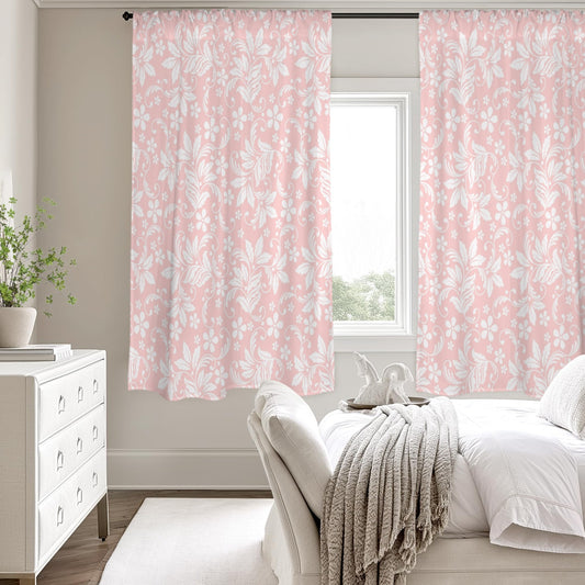 Pink White Floral Modern Window Curtain, Flowers Kitchen Living Room Bedroom Bathroom Fabric Unique Rod Pocket Decor Housewarming Home