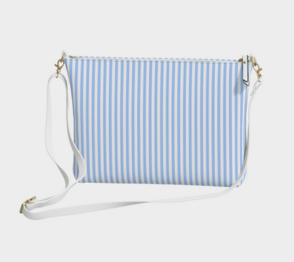 Blue White Striped Vegan Leather Crossbody Purse Women, Small Handbag Shoulder Bag Ladies Zip Strap Designer Cross Body