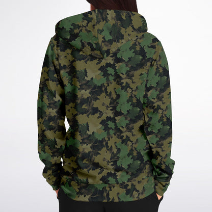 Green Camo Zip Up Hoodie, Realistic Camouflage Woodland Leaf Full Zipper Pocket Men Women Unisex Adult Cotton Fleece Hooded Sweatshirt