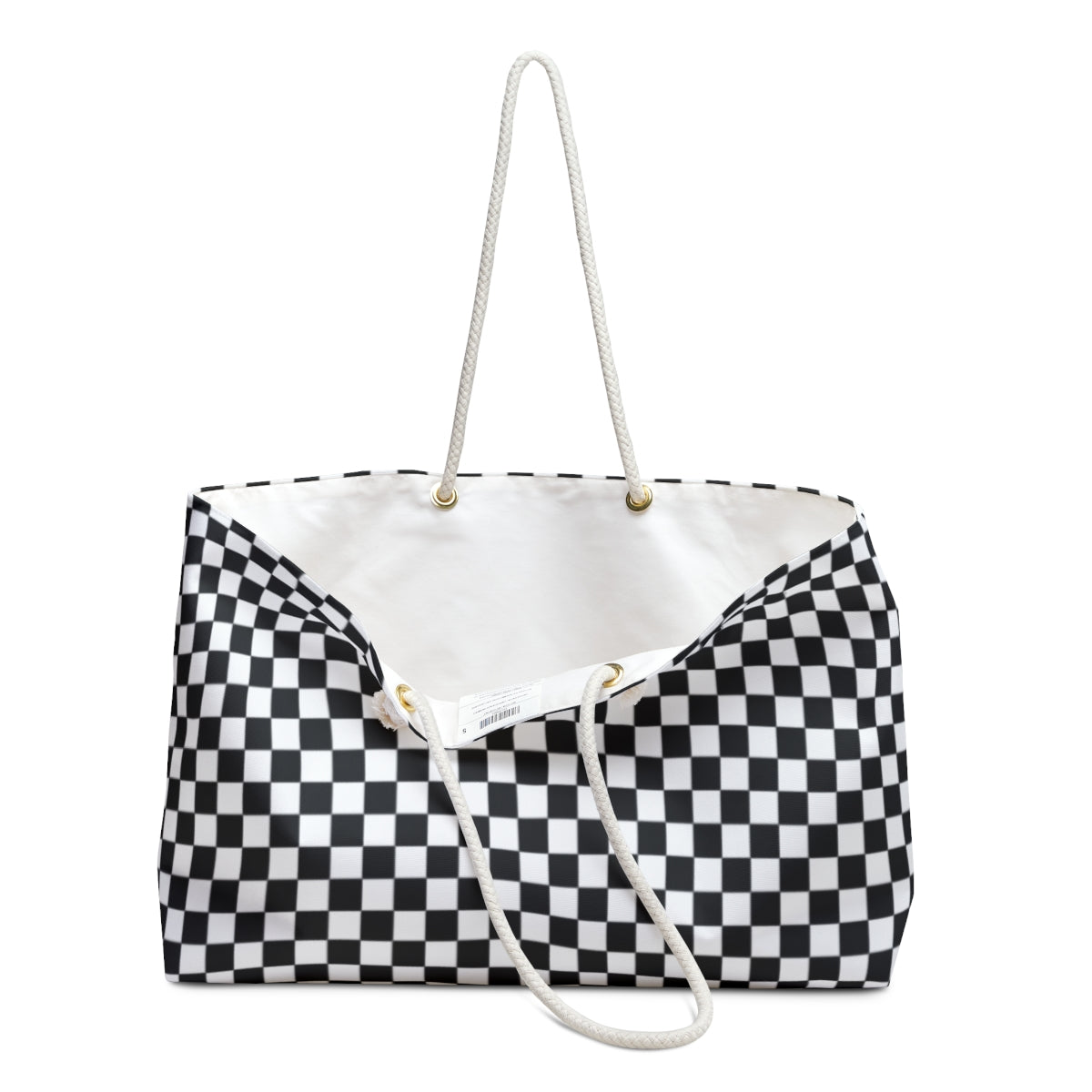 Checkered Tote Bag with Rope Handles, Black White Check Racing Flag Beach Canvas Weekender Pool Travel Large Shoulder Bag