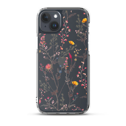 Botanical Wild Flowers Clear iPhone 15 14 13 12 Pro Max Case, Print Cute Aesthetic iPhone 11 Mini SE XS XR X 8 7 Cell Phone Transparent