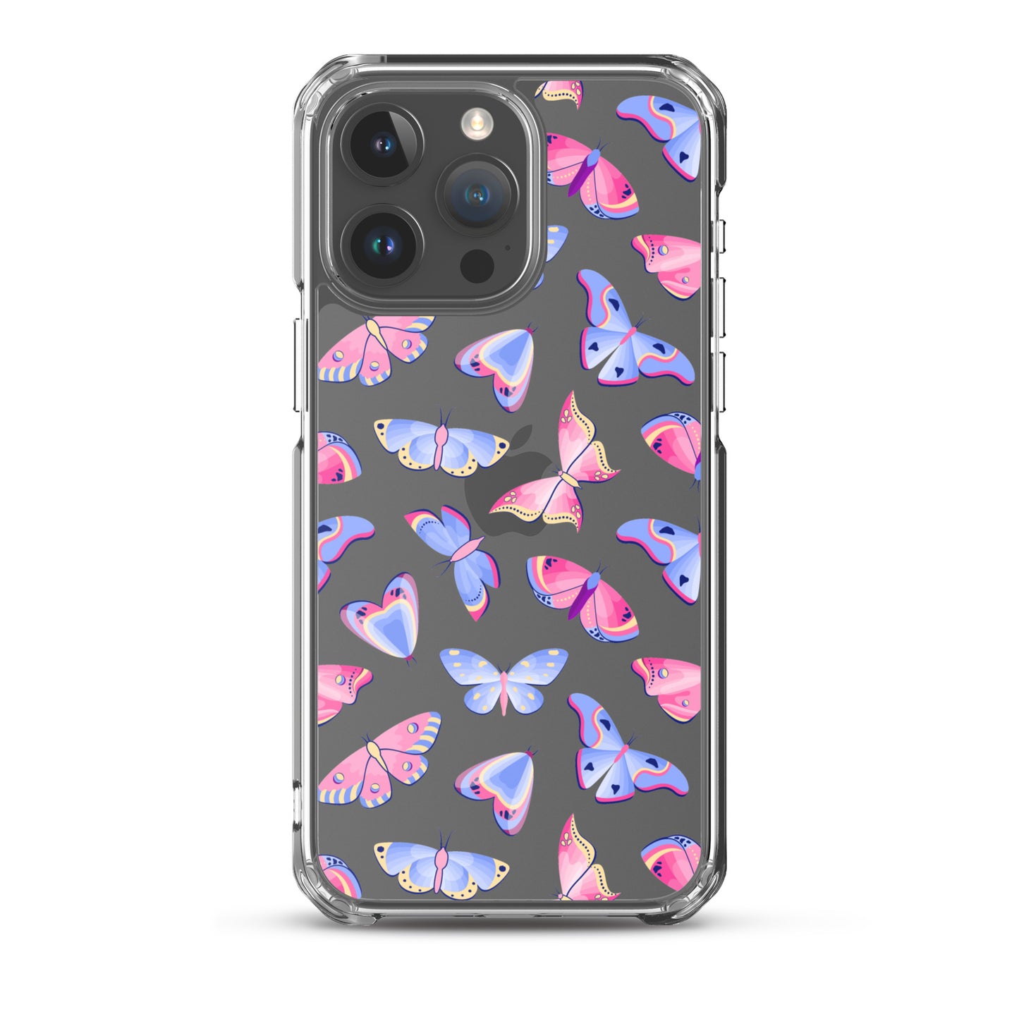 Butterfly Clear iPhone 16 15 14 13 12 Pro Max Case, Blue Pink Print Cute Aesthetic iPhone 11 Mini SE XS XR X 8 7 Clear Transparent Cover