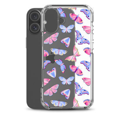 Butterfly Clear iPhone 16 15 14 13 12 Pro Max Case, Blue Pink Print Cute Aesthetic iPhone 11 Mini SE XS XR X 8 7 Clear Transparent Cover