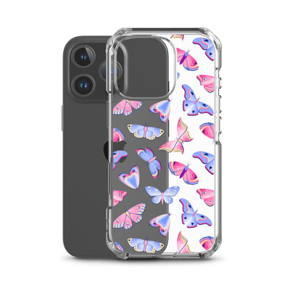 Butterfly Clear iPhone 16 15 14 13 12 Pro Max Case, Blue Pink Print Cute Aesthetic iPhone 11 Mini SE XS XR X 8 7 Clear Transparent Cover