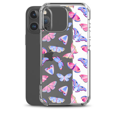 Butterfly Clear iPhone 16 15 14 13 12 Pro Max Case, Blue Pink Print Cute Aesthetic iPhone 11 Mini SE XS XR X 8 7 Clear Transparent Cover