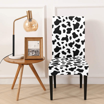 Cow Dining Chair Seat Covers, Black White Animal Hide Print Stretch Spandex Slipcover Furniture Kitchen Dining Room Home Party Decor