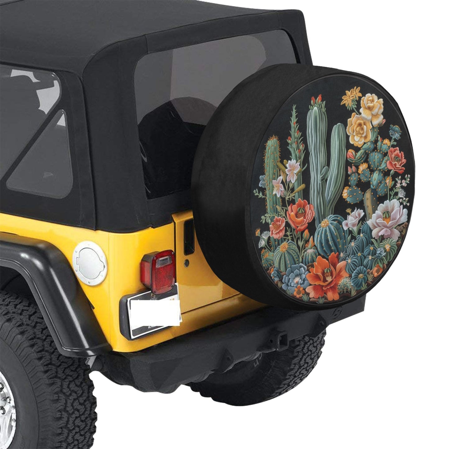 Cactus Floral Spare Tire Cover, Succulent Flowers Faux Embroidery Rear Extra Backup Camera Hole Wheel Unique RV Back Cars RV Trailer Campers