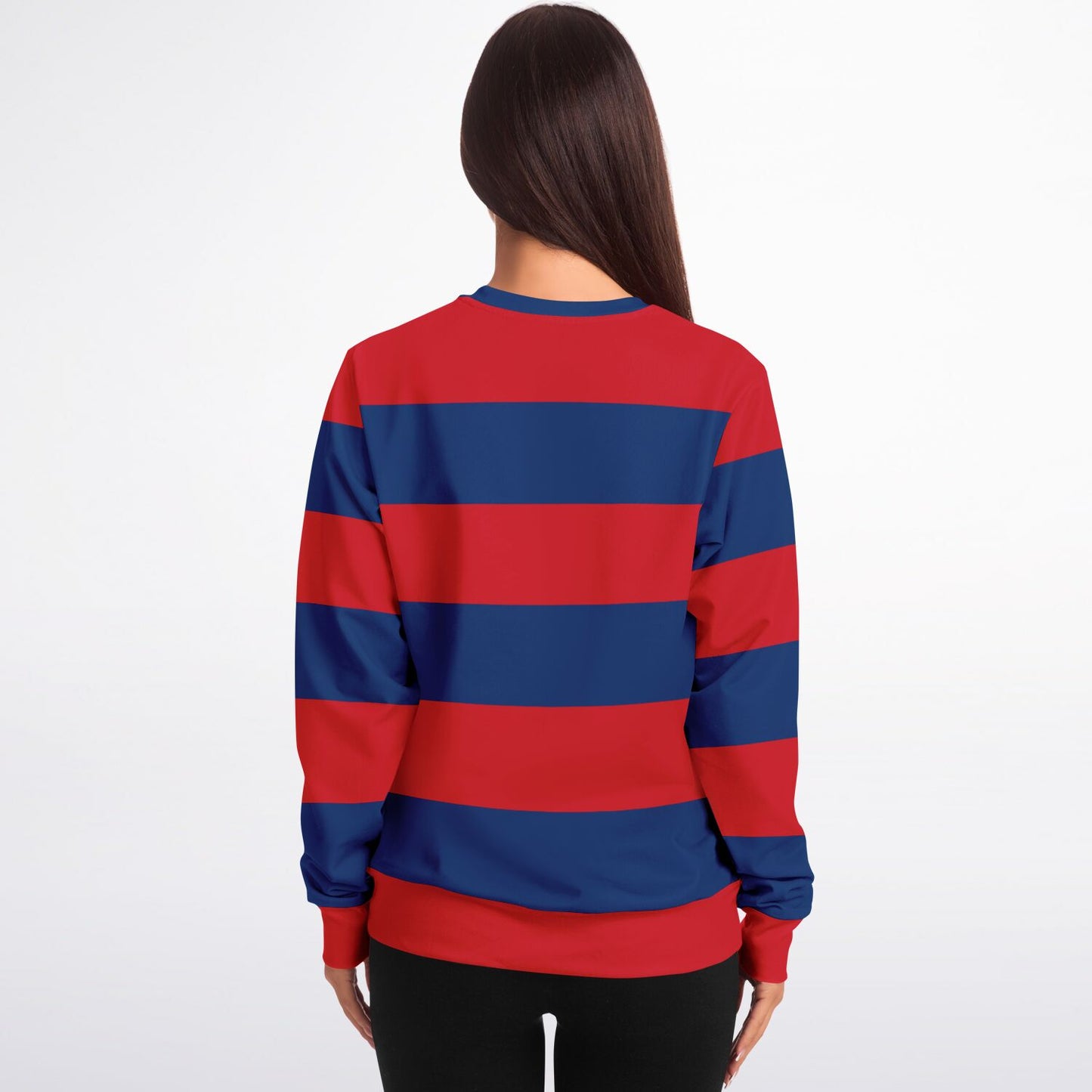 Red and Blue Striped Sweatshirt, Wide Horizontal Stripes Crewneck Fleece Cotton Sweater Jumper Pullover Men Women Adult Designer Top