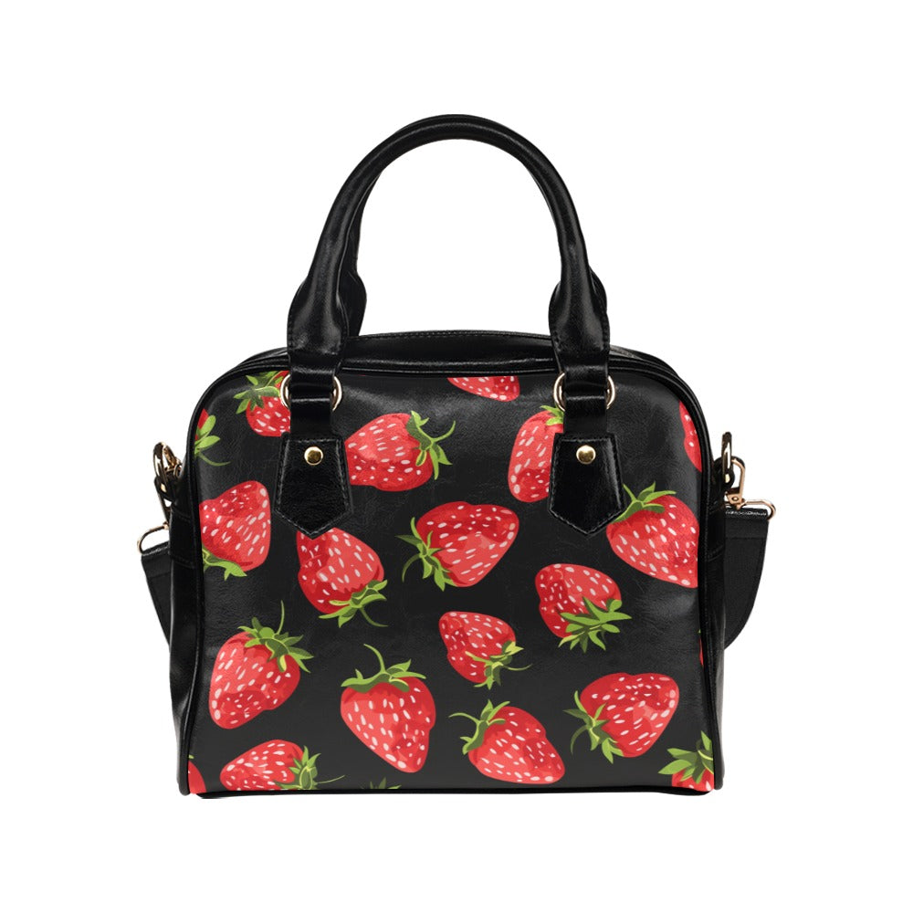 Strawberry Purse, Summer Red Fruit Floral Pattern Cute Small Shoulder Zip Bag Vegan Leather Women Designer Handbag Crossbody Ladies