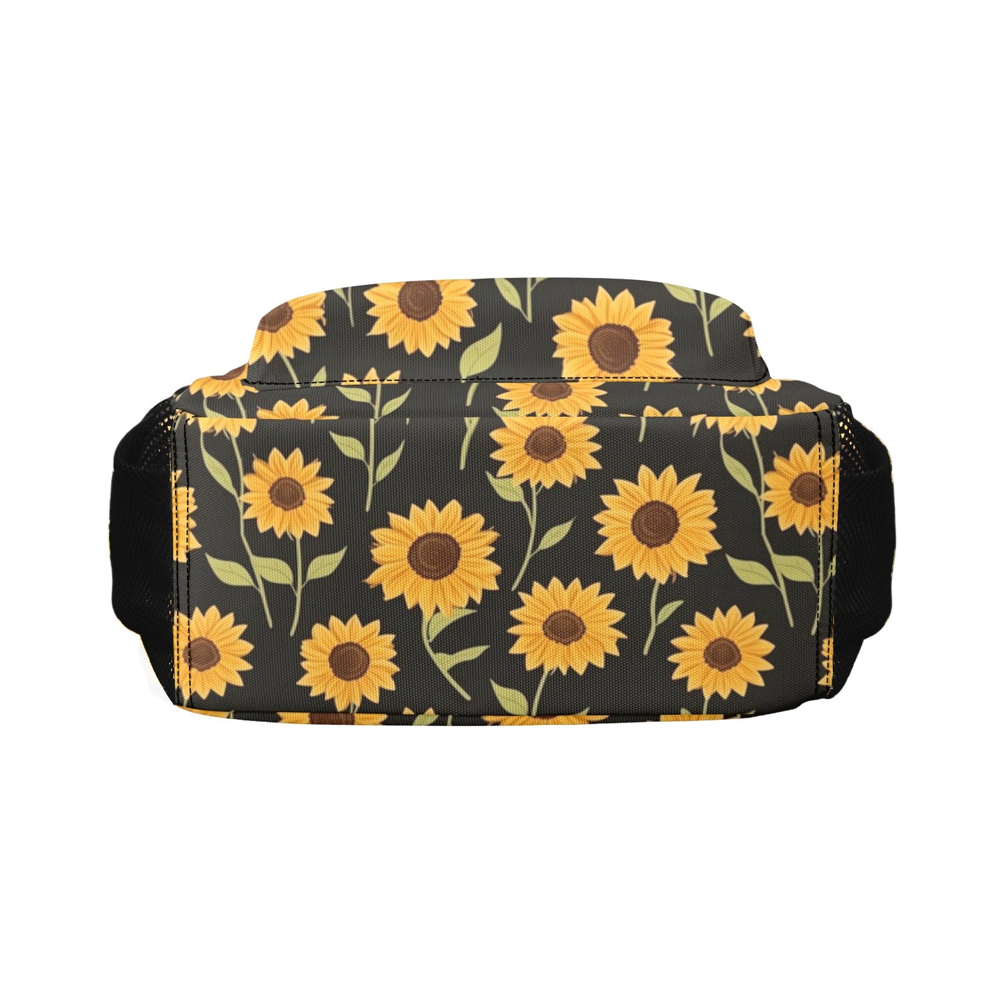 Sunflower Backpack, Yellow Black Floral Flowers Men Women Kids Gift School College Waterproof Side Pockets Laptop Designer Aesthetic Bag