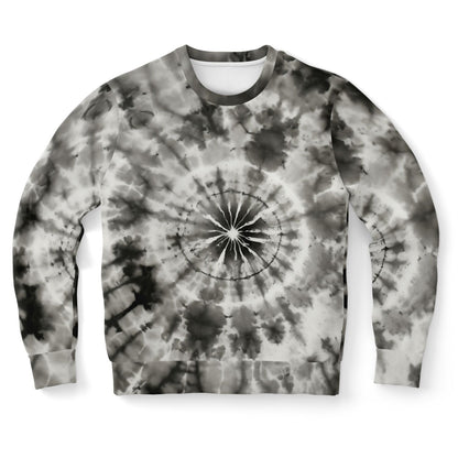 Black Grey Tie Dye Sweatshirt, Gray Graphic Crewneck Fleece Cotton Sweater Jumper Pullover Men Women Adult Aesthetic Designer Streetwear Top