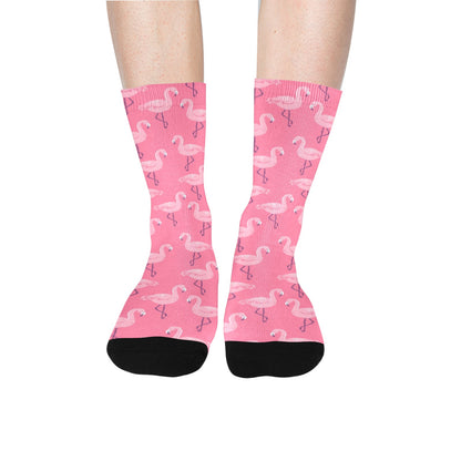 Pink Flamingo Socks, Tropical Bird Crew Sublimation Women Men Designer Fun Novelty Cool Funky Crazy Casual Unique Dress Socks