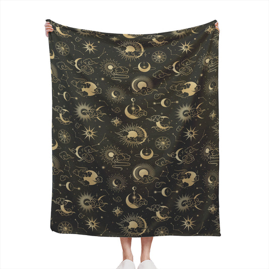 Sun Moon Fleece Throw Blanket, Space Celestial Flannel Soft Plush Fluffy Cozy Warm Adult Kids Small Large Sofa Bed Decor 50x60 Decorative