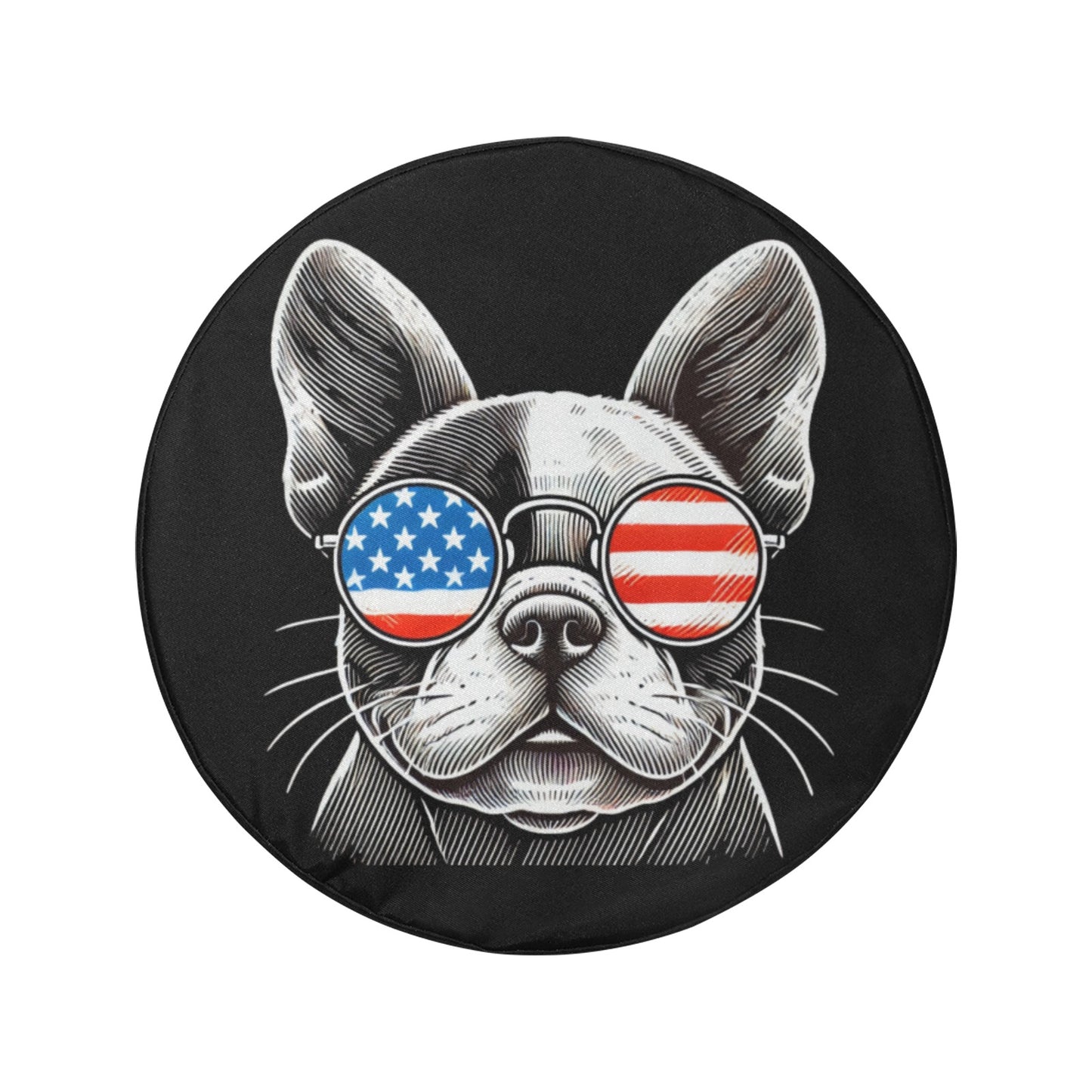 Dog American Flag Spare Tire Cover, French Bulldog Puppy Cool Backup Camera Hole Wheel Unique RV Back Cars Men Women Trailer Campers