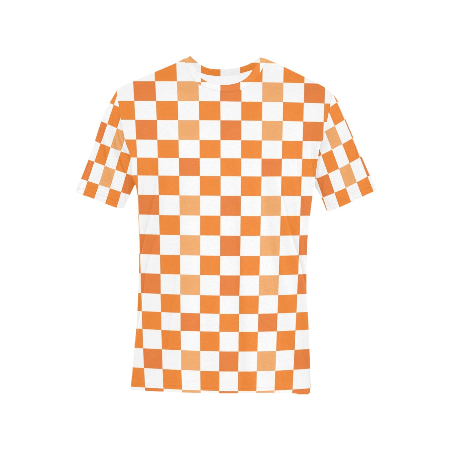 Orange Checkered TShirt, White Check Print Designer Lightweight Crewneck Men Male Women Tee Top Summer Short Sleeve Shirt
