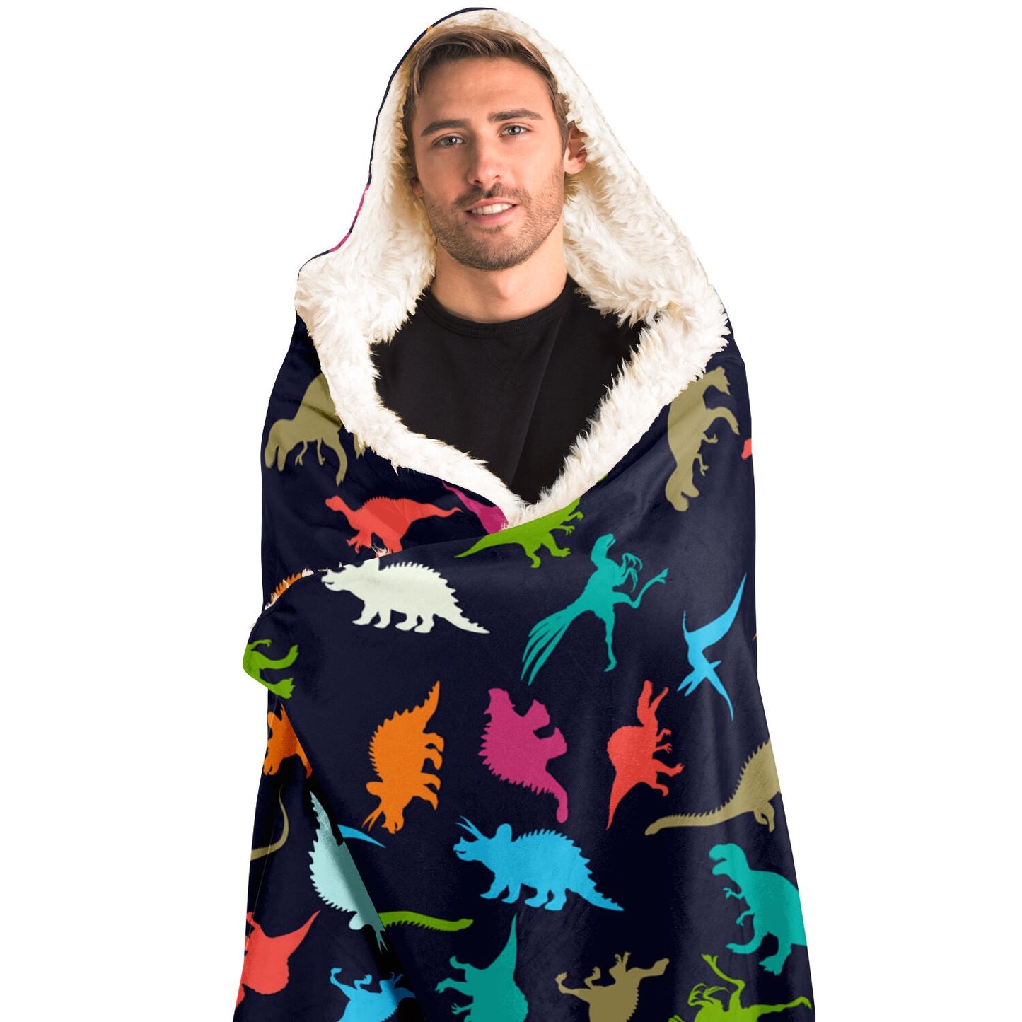 Dinosaurs Hooded Blanket, Dino Sherpa Fleece Soft Fluffy Cozy Warm Adult Men Women Kids Large Giant Wearable with Hood Gift Starcove Fashion