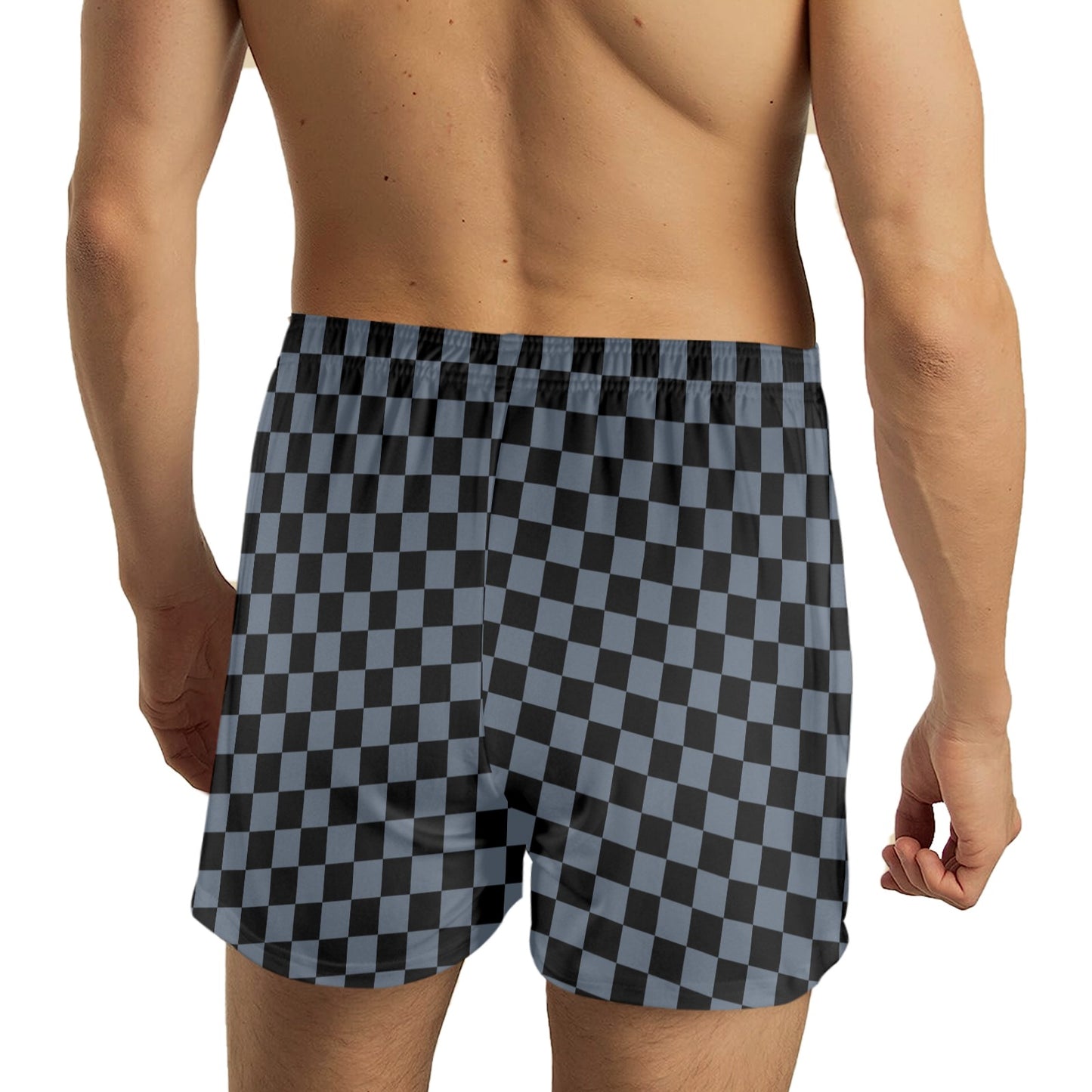 Grey Black Checkered Men Pajama Shorts, Check Short Sleep Lounge PJ Bottoms Sleepwear Boxer Shorts Male Guys Pyjamas Soft