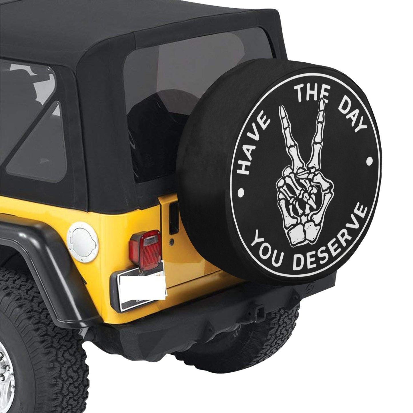 Funny Spare Tire Cover, Skeleton Peace Sign Day Deserve Rear Backup Camera Hole Back Rear Wheel Accessories Unique Design RV Camper Camping