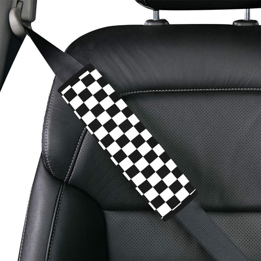 Checkered Car Seat Belt Cover, Black White Racing Check Print Men Women Washable Safety Strap Cushion Shoulder Pads Decoration Protector