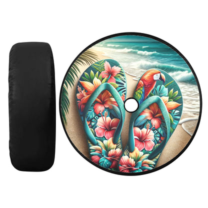 Beach Flip Flops Sun Spare Tire Cover, Ocean Backup Camera Hole Rear Wheel Car Accessories Palm Tree Unique Design Back Aesthetic Men Women