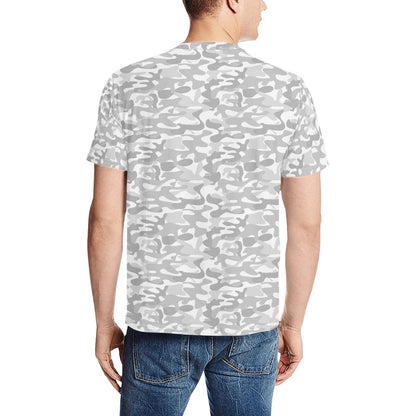 White Camo TShirt, Light Grey Camouflage Print Designer Lightweight Crewneck Men Male Women Tee Top Summer Short Sleeve Shirt