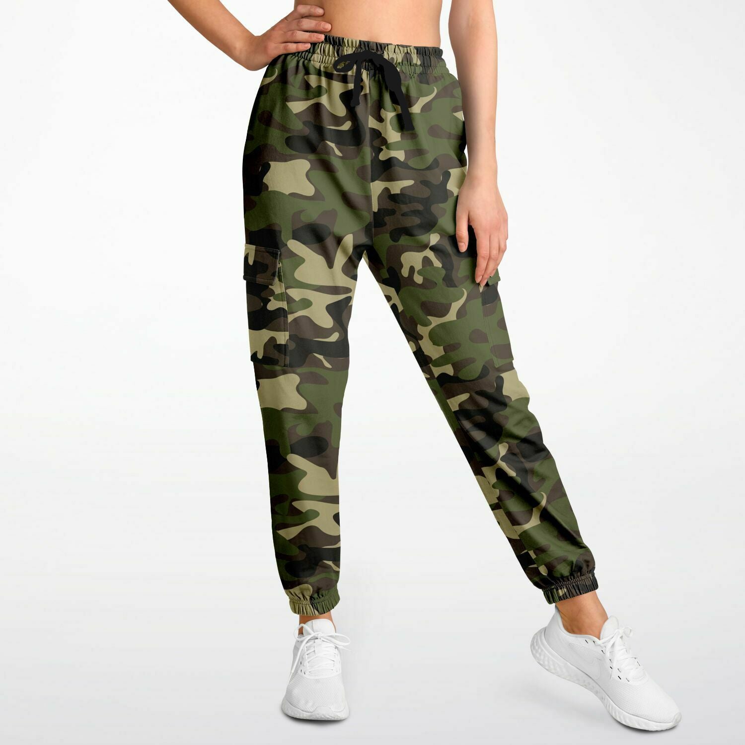 Camouflage Cargo Pants with Flap Pockets, Green Army Camo Women Men Fleece  Joggers Sweatpants Fun Comfy Cotton Sweats Streetwear