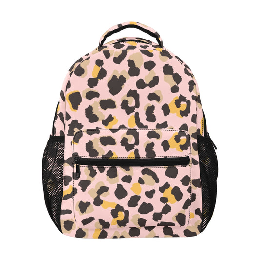 Pink Leopard Backpack, Animal Print Cheetah Men Women Kids Gift School College Cool Waterproof Side Pockets Laptop Designer Aesthetic Bag