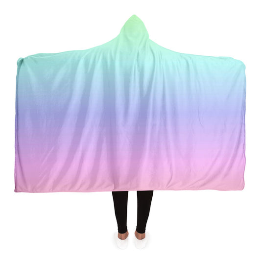 Rainbow Ombre Hooded Blanket, Pastel Tie Dye Pink Gradient Sherpa Fleece Soft Fluffy Cozy Warm Adult Men Women Kids Large Wearable Hood