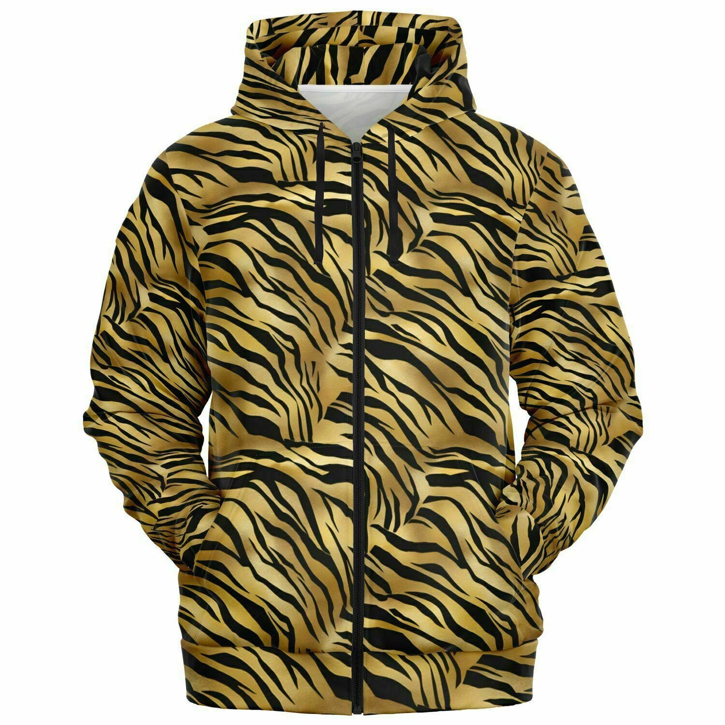 Tiger Stripes Zip Up Hoodie, Animal Print Full Zipper Pocket Men Women Unisex Adult Aesthetic Graphic Cotton Fleece Hooded Sweatshirt