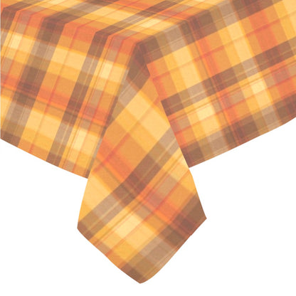 Fall Plaid Tablecloth Cover, Autumn Orange Brown Checkered Thanksgiving Linen Rectangle Home Decor Decoration Cloth Table Dining Room Party