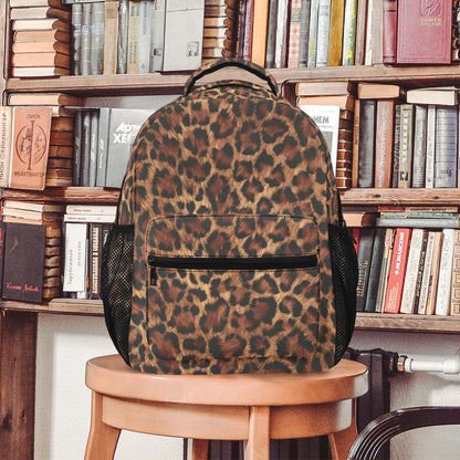 Leopard Backpack, Animal Print Cheetah Brown Men Women Kids Gift School College Cool Waterproof Side Pockets Laptop Designer Aesthetic Bag