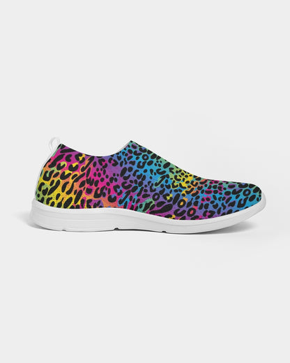 Rainbow Leopard Slip On Women Shoes, Animal Print Breathable Ladies Sneaker Print Designer Custom Mesh Gym Workout Design Trainers