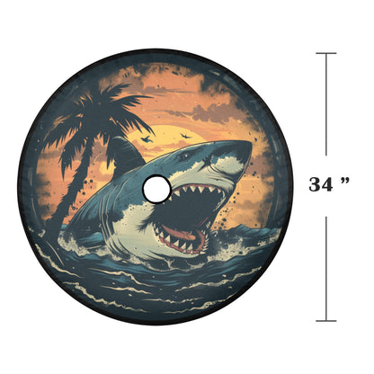 Great White Shark Bite Tire Cover, Ocean Funny Beach Extra Spare Wheel Backup Camera Hole Unique Design RV Back Men Women Camper Trailer