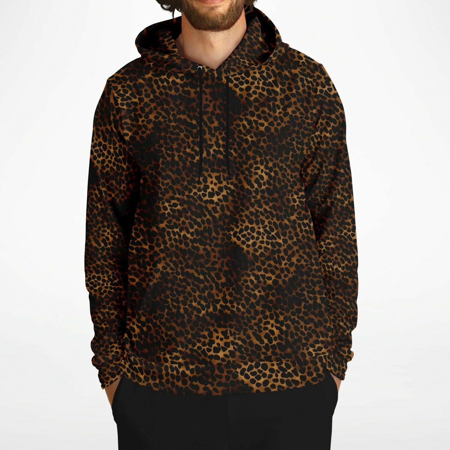 Leopard Print Hoodie, Animal Cheetah Dark Brown Black Pullover Men Women Adult Aesthetic Graphic Cotton Hooded Sweatshirt with Pockets Starcove Fashion