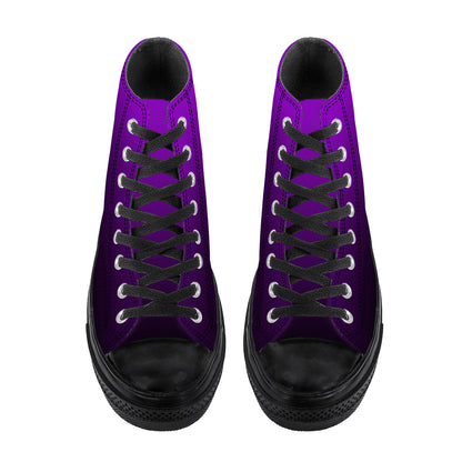 Black Purple Ombre High Top Shoes, Women Men Gradient Tie Dye Lace Up Sneakers Canvas Streetwear Ladies Girls Trainers Designer