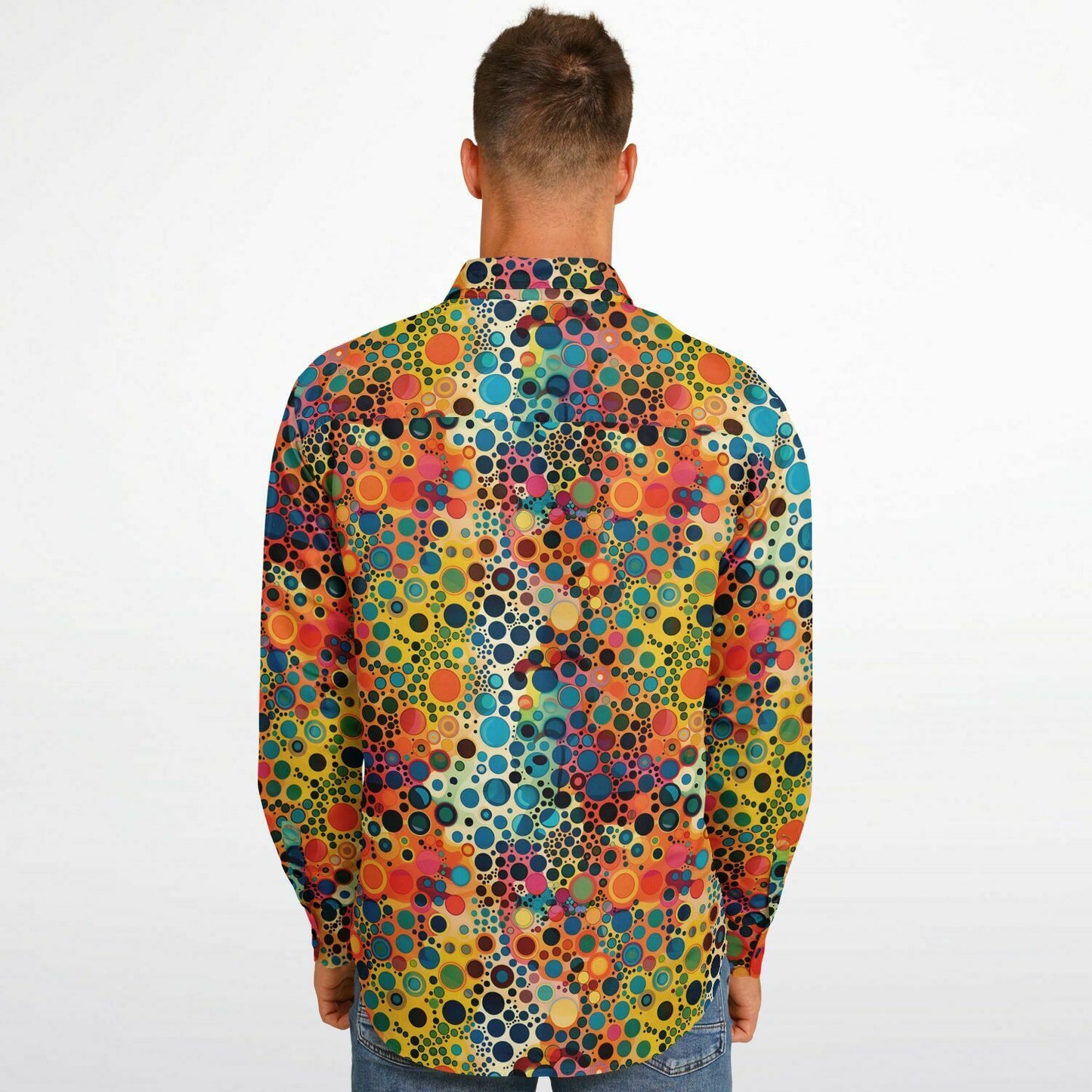 Psychedelic Long Sleeve Men Button Up Shirt, Funky Trippy Fun Festival Retro Vintage Guys Male Print Buttoned Down Collared Graphic Casual