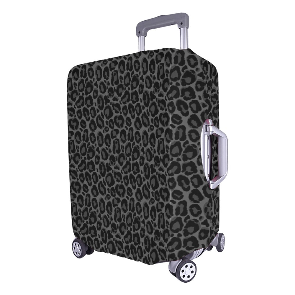 Black Leopard Luggage Cover, Grey Animal Cheetah Print Baggage Suitcase Bag Protector Washable Carry On Wrap Small Large Waterproof Travel