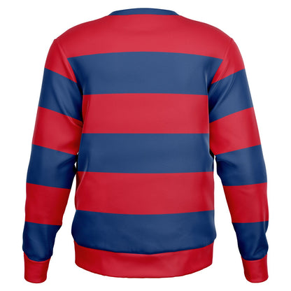 Red and Blue Striped Sweatshirt, Wide Horizontal Stripes Crewneck Fleece Cotton Sweater Jumper Pullover Men Women Adult Designer Top