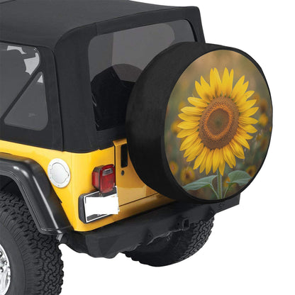 Sunflower Car Spare Tire Cover, Back Rear Extra Wheel Floral Yellow Flowers Black Camera Hole Unique Design Women Girls RV Camper Auto