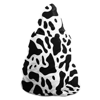 Cow Print Hooded Blanket, Black White Animal Sherpa Fleece Soft Fluffy Cozy Warm Adult Men Women Kids Large Wearable with Hood Gift Starcove Fashion