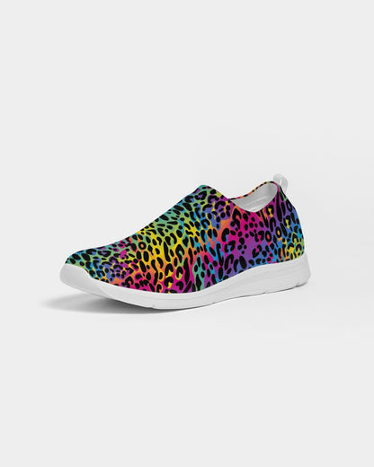 Rainbow Leopard Slip On Women Shoes, Animal Print Breathable Ladies Sneaker Print Designer Custom Mesh Gym Workout Design Trainers