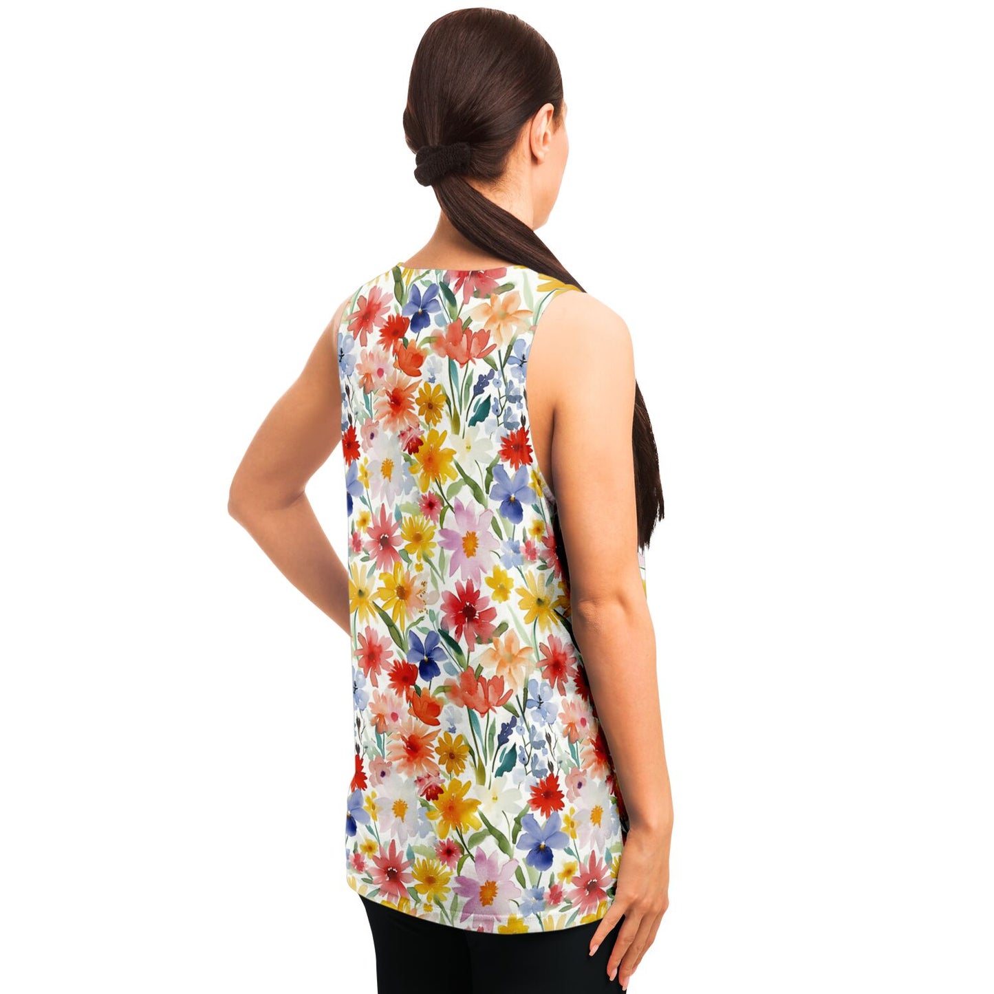 Floral Watercolor Women Unisex Tank Top, Flowers Spring Festival Yoga Workout Sexy Summer Muscle Sleeveless Shirt