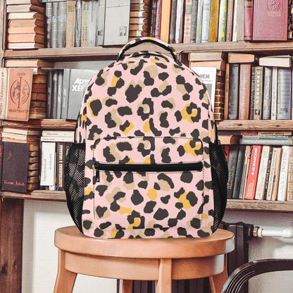 Pink Leopard Backpack, Animal Print Cheetah Men Women Kids Gift School College Cool Waterproof Side Pockets Laptop Designer Aesthetic Bag