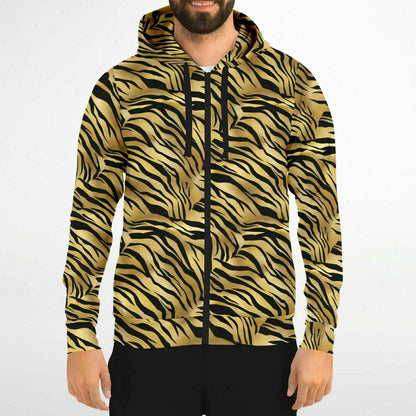 Tiger Stripes Zip Up Hoodie, Animal Print Full Zipper Pocket Men Women Unisex Adult Aesthetic Graphic Cotton Fleece Hooded Sweatshirt