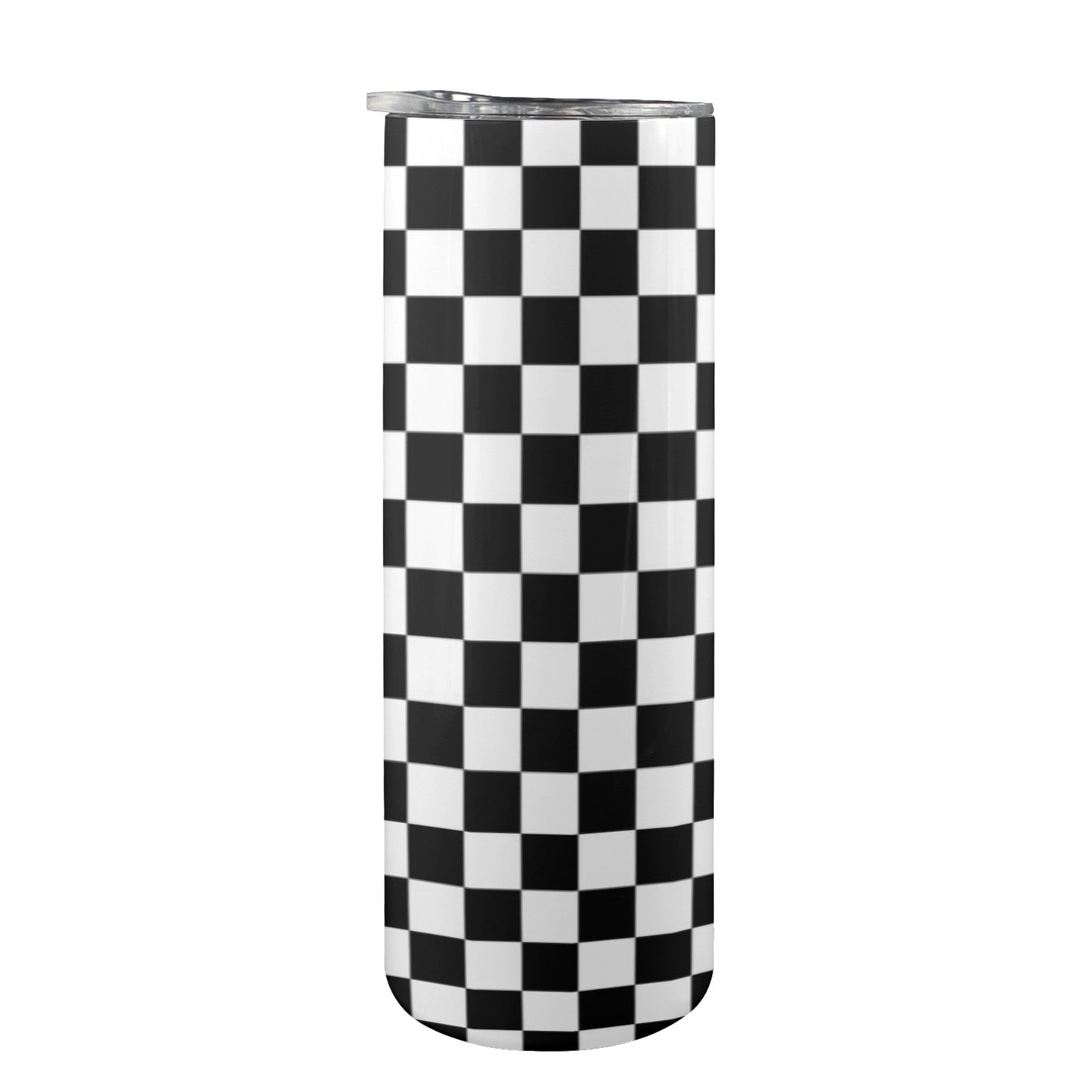 Checkered Tumbler 20oz Lid Straw, Stainless Steel Travel Mug Black White Check Insulated Cup Flask Coffee Traveler Custom Gift Men Women