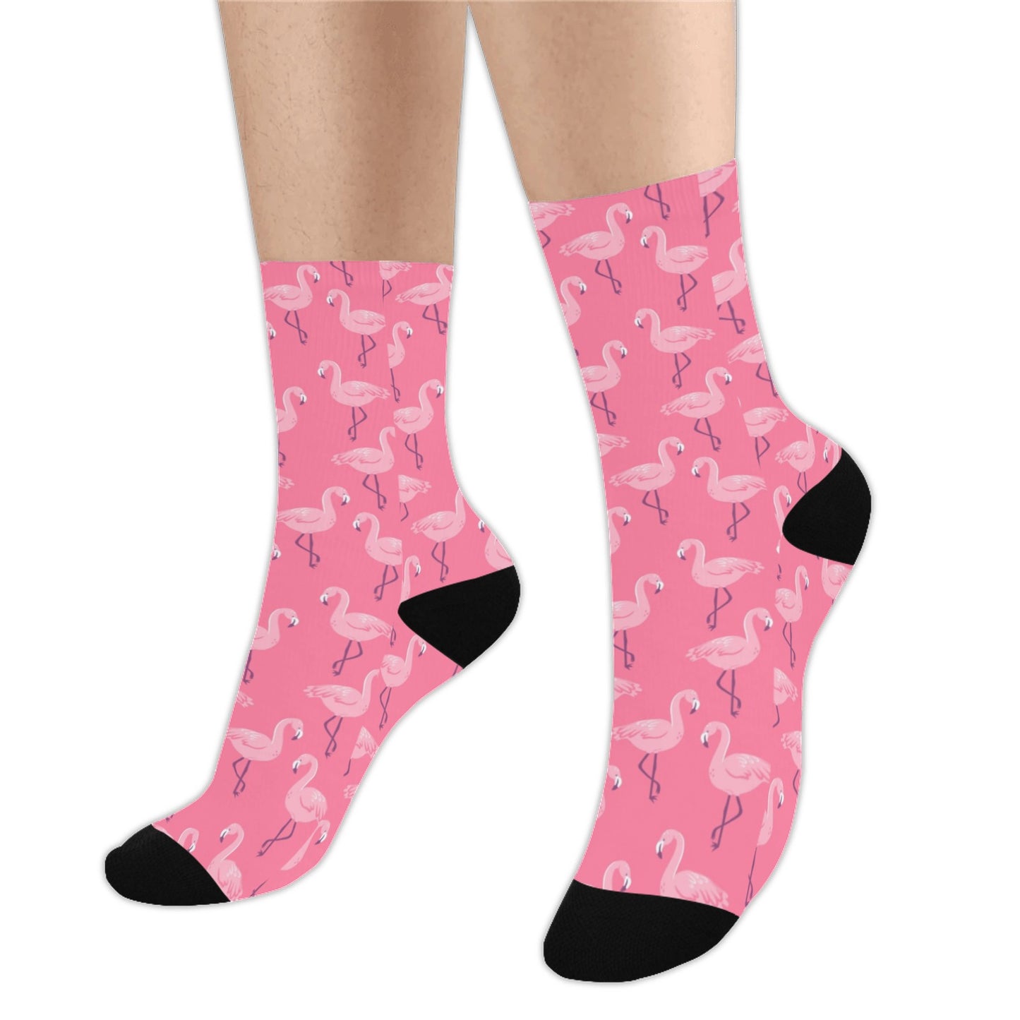 Pink Flamingo Socks, Tropical Bird Crew Sublimation Women Men Designer Fun Novelty Cool Funky Crazy Casual Unique Dress Socks