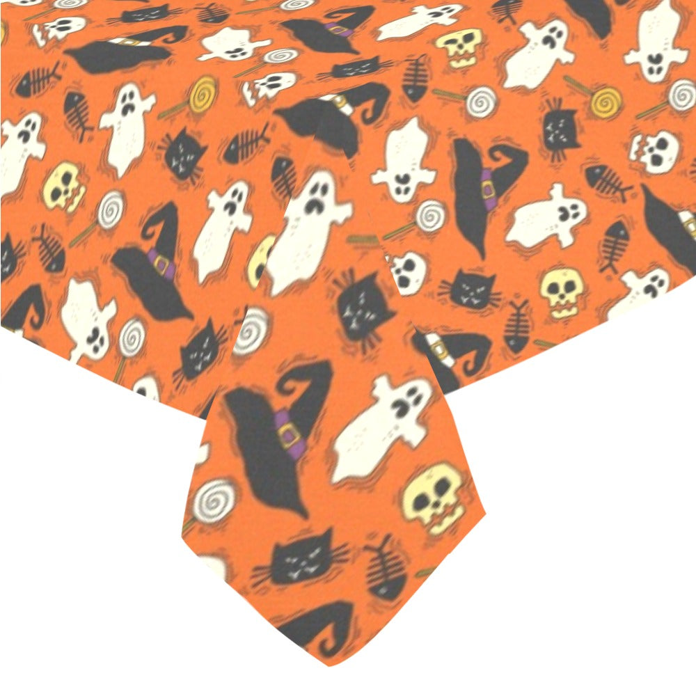 Halloween Tablecloth Cover, Orange Ghosts Scary Fall Autumn Linen Rectangle Home Decor Decoration Cloth Table Dining Room Party