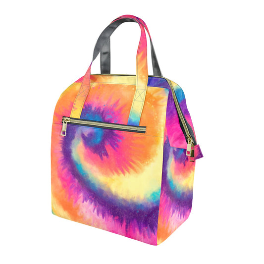 Tie Dye Insulated Lunch Box Bag Tote, Rainbow Pink Purple Ladies Cute Food Container Adult Kids Female Women Teens Men School Work Handbag