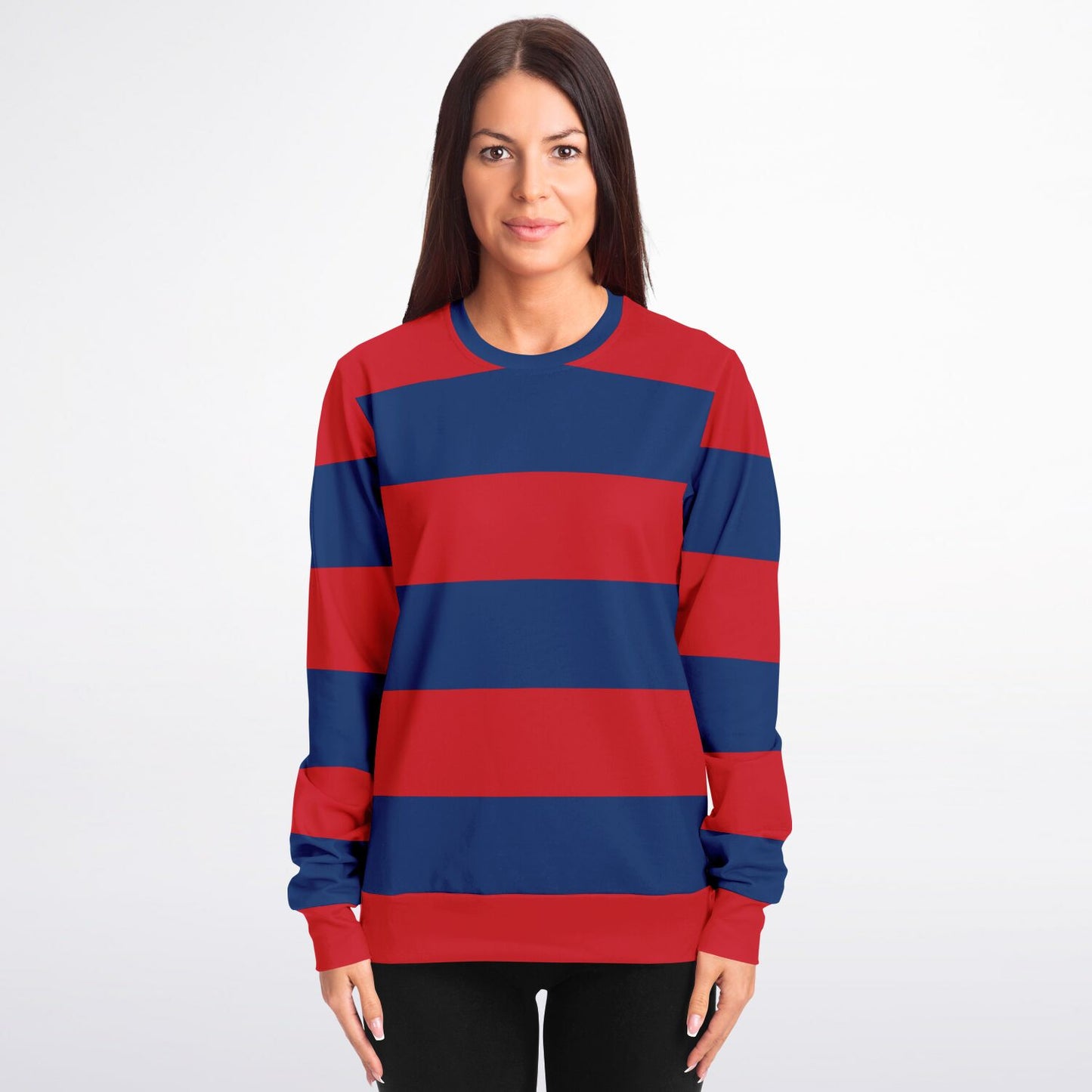 Red and Blue Striped Sweatshirt, Wide Horizontal Stripes Crewneck Fleece Cotton Sweater Jumper Pullover Men Women Adult Designer Top