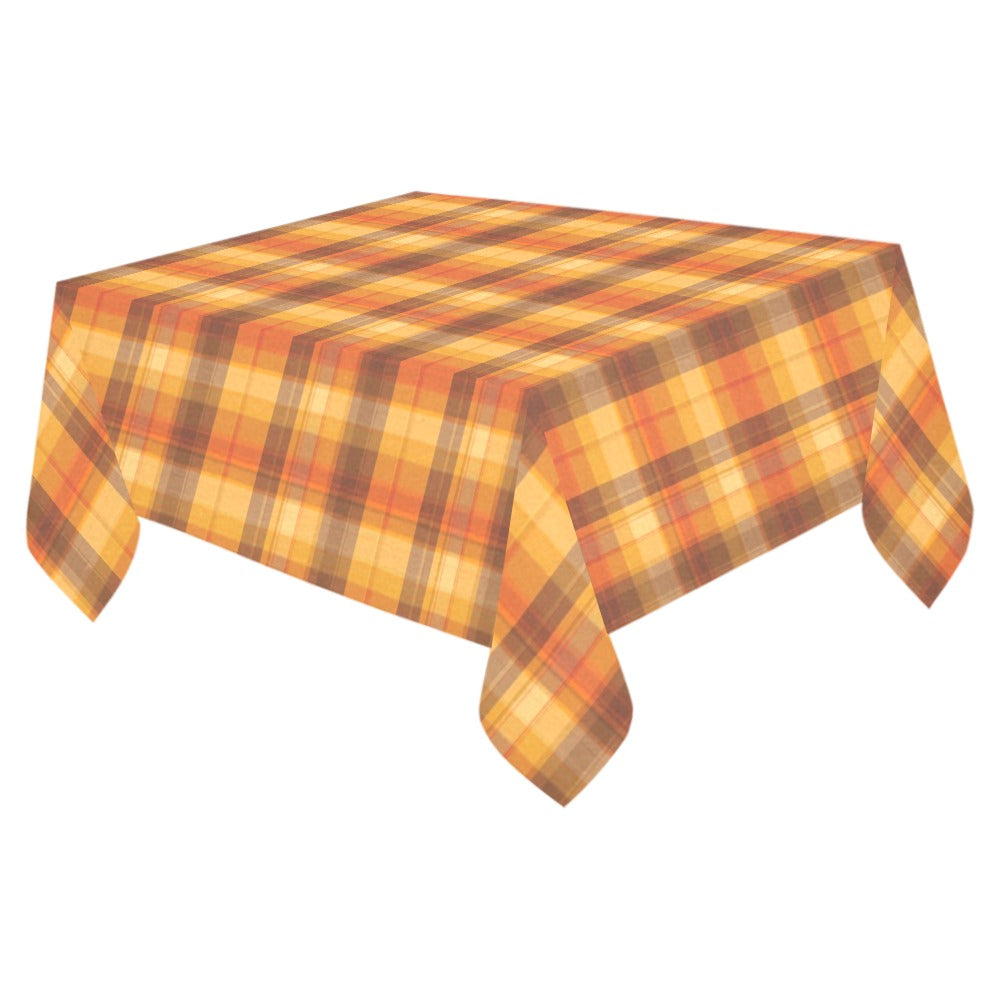 Fall Plaid Tablecloth Cover, Autumn Orange Brown Checkered Thanksgiving Linen Rectangle Home Decor Decoration Cloth Table Dining Room Party